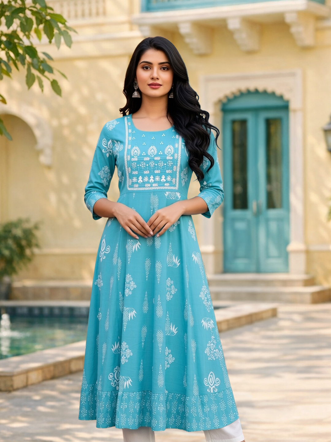 Floral Printed  A-line Round Neck  Kurta 