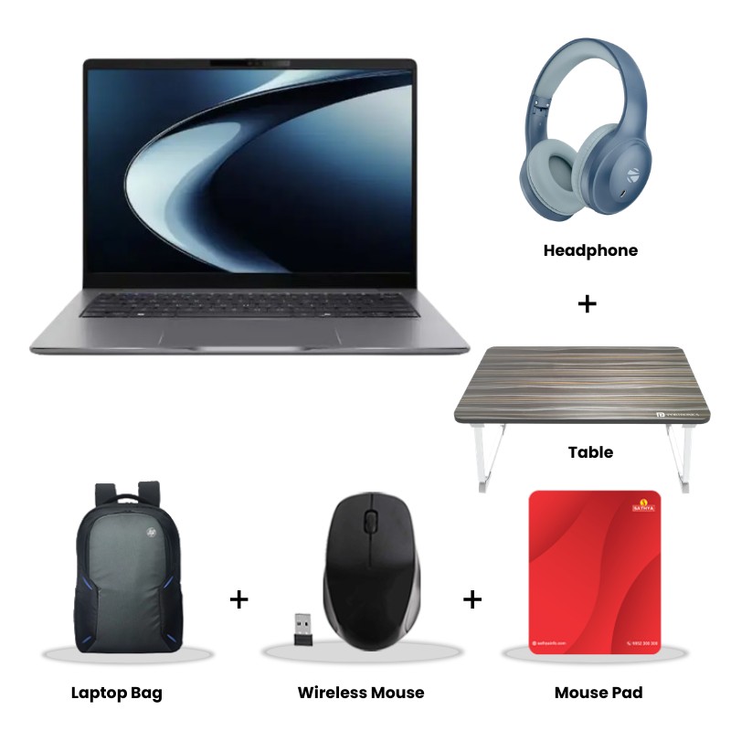Asus Vivobook 15 - AMD Ryzen 3 30 15.6" (39.62cm)   E1504FA-BQ2114WS (8GB LPDDR5/ 512GB SSD/ Full HD Display/  Windows 11 Home/Office Home 2024 + M365 Basic (1 Year Validity)/ 1Year Warranty/ Mixed Black/ 1.70 kg)  Zebronics  Paradise Neo R Headset +  Wireless Mouse + Mouse Pad + Laptop Table
