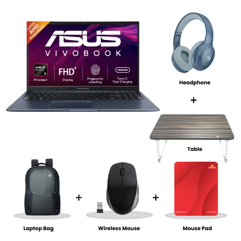 Asus Vivobook 15 - AMD Ryzen 5 150 15.6" (39.62 cms) M1502NAQ-BQ118WS Thin and Light Laptop (16GB DDR5/ 512GB SSD/ Full HD Display/ AMD Radeon Graphics/ Windows 11 Home/ Office Home 2024 + M365 Basic (1 Year Validity)/ 1 Year Warranty/   Quiet Blue/ 1.70 kg) 