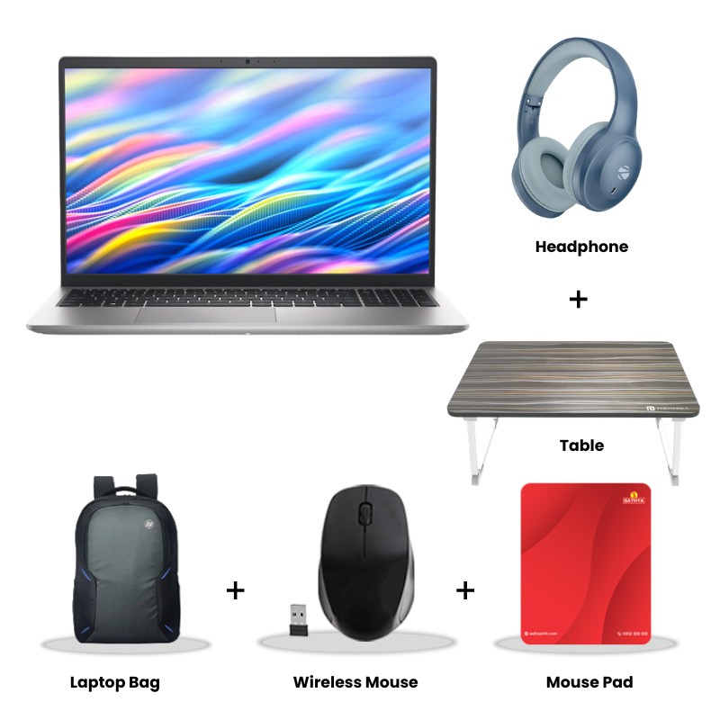 Dell 15 - Intel Core 3-100U 15.6" (39.62cm) Thin & Light Laptop (8GB/ 512GB SSD/ Full HD Display/ Intel UHD Graphics/ Windows 11 Home/ MS Office 2024/ 1 Year Warranty Platinum Silver/ 1.90 kg) Laptop Table + Gaming Zebronics Paradise Neo R Headset + Wireless Mouse + Mouse Pad + Laptop Table