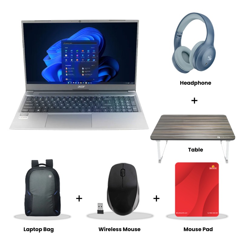 Acer Aspire Lite - 13th Gen Intel Core i5-1334U 15.6" (39.6 cm) AL15-53 Thin & Light Laptop (16GB/ 512GB SSD/ Full HD Display/ Intel UHD Graphics/ Backlit Keyboard/ Windows 11 Home/ MS Office/1 Year Warranty/ Steel Gray/ 1.6 Kg) Zebronics Paradise Neo R Headset + Wireless Mouse + Mouse Pad + Laptop Table