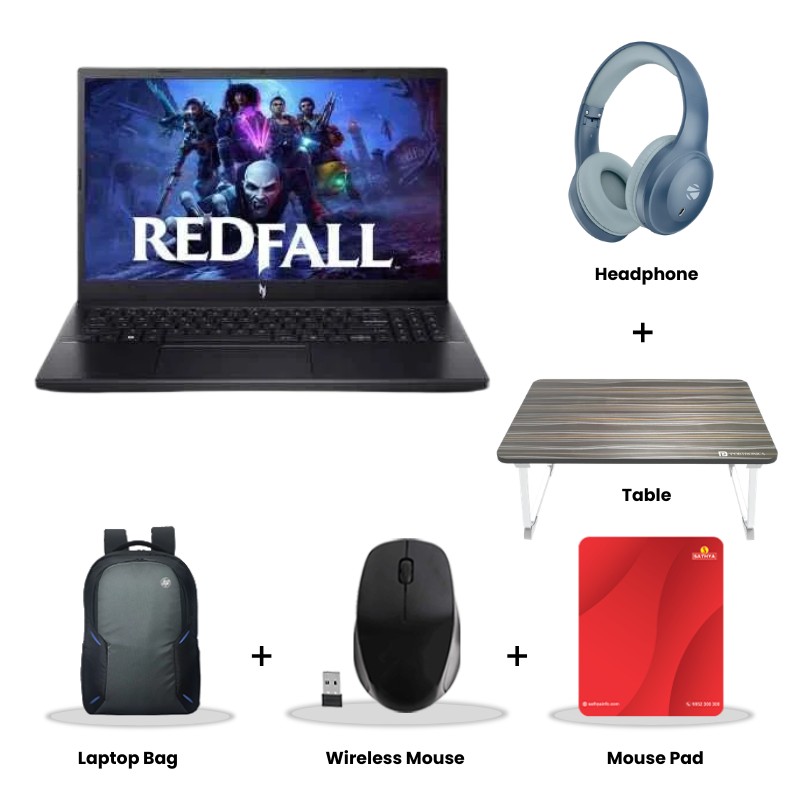  Acer Nitro V 15 - AMD Ryzen 5-6600H 15.6" (39.62cm) ANV15-41 Gaming Laptop (16GB / 512GB SSD / Full HD IPS Display/ Windows 11 Home/ NVIDIA GeForce RTX 3050 6G-GDDR6/ 165Hz/ Backlit Keyboard / 1 Year Warranty/ Obsidian Black / 2.1Kg) Zebronics Paradise Neo R Headset + Wireless Mouse + Mouse Pad + Laptop Table