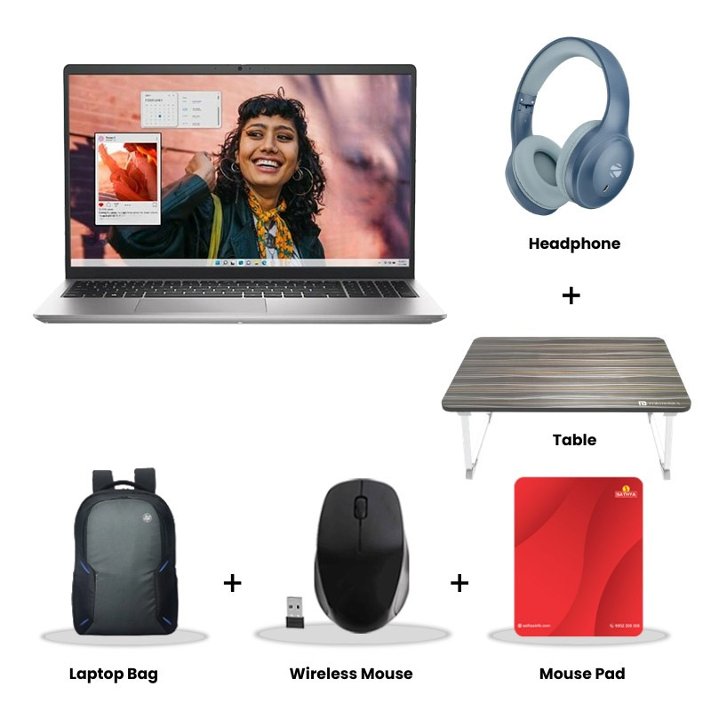 Dell 15 - AMD Ryzen 5-7530U 15.6" (39.62cm) Thin & Light Laptop (16GB/ 512GB SSD/ Full HD Display/ LED-Backlit Standard Keyboard/ Windows 11 Home/ Office Home 2024 + M365 Basic/ 1Year Warranty/ Platinum Silver/ 1.67 Kg) Zebronics Paradise Neo R Headset + Wireless Mouse + Mouse Pad + Laptop Table