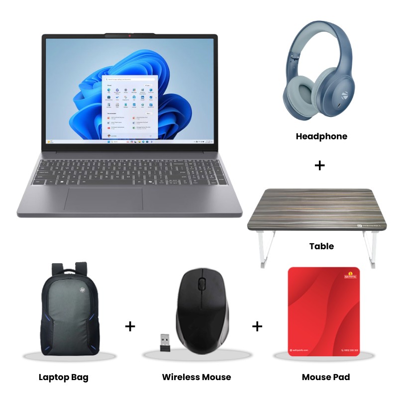 Lenovo IdeaPad Slim 3 - Intel Core i7-13620H 15.3" (38.86 cm) 83K100C9IN Thin & Light Laptop (16GB/ 512GB SSD/ WUXGA IPS 300nits Anti-glare /  Intel UHD Graphics/ Backlit keyboard/ Camera Privacy Shutter/ Windows 11 Home/ Office Home 2024/ 1Year Warranty Luna Grey/ 1.59 kg)  Zebronics Paradise Neo R Headset + Wireless Mouse + Mouse Pad + Laptop Table