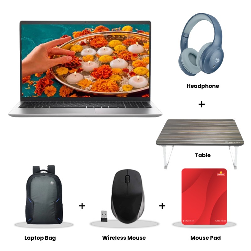 Dell 15 - 13th Gen Intel Core i5-1334U 15.6" (39.62cm) Thin & Light Laptop (16GB/ 512GB SSD/  Full HD Display/ Intel UHD Graphics/ Anti-Glare/ Windows 11 Home/ Office Home 2024/ 1 Year Warranty/ Platinum Silver/ 1.65 kg)  Zebronics Paradise Neo R Headset + Wireless Mouse + Mouse Pad + Laptop Table