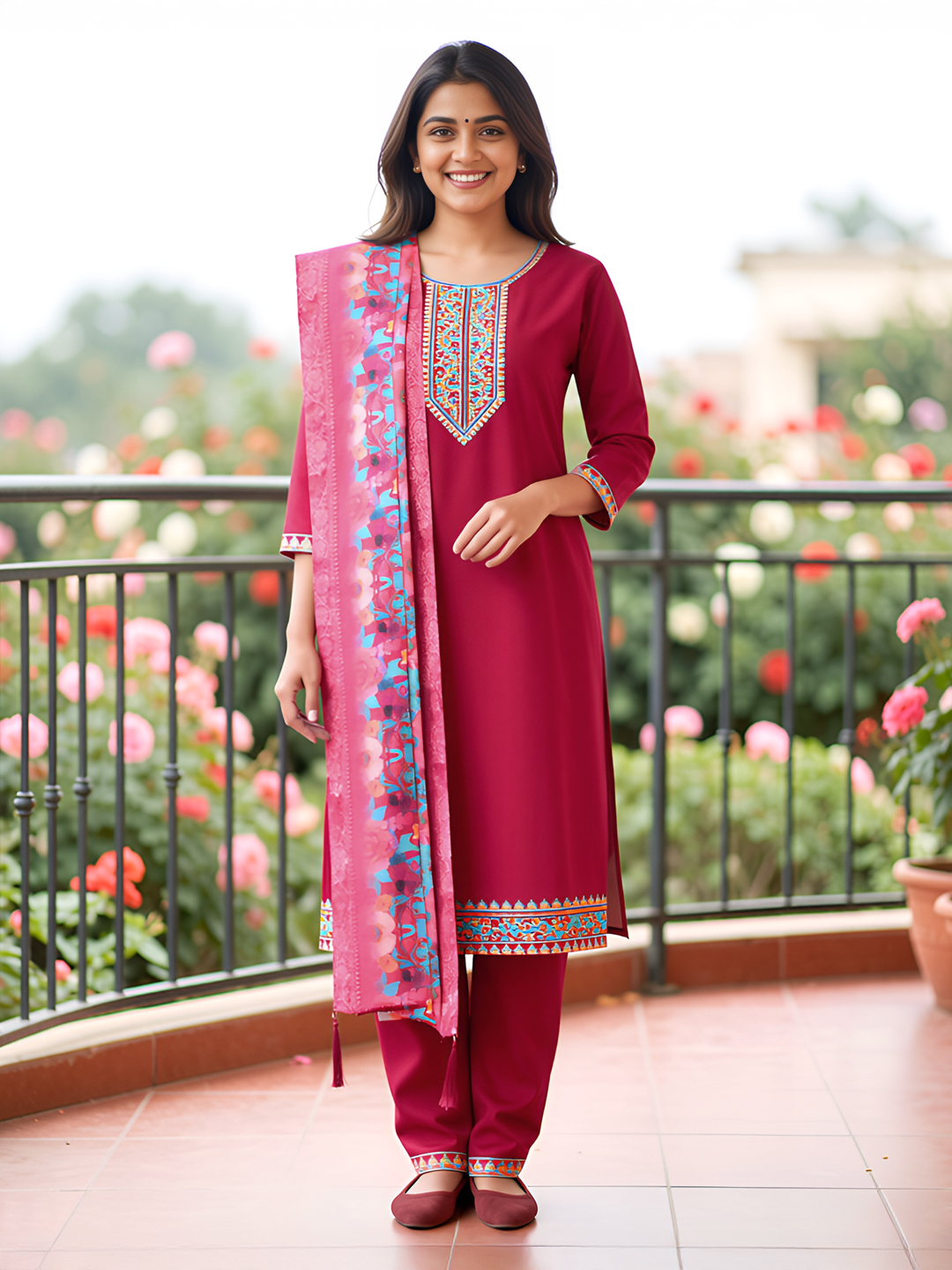 Traditional Straight Cut Embroidery  Salwar Suit Set