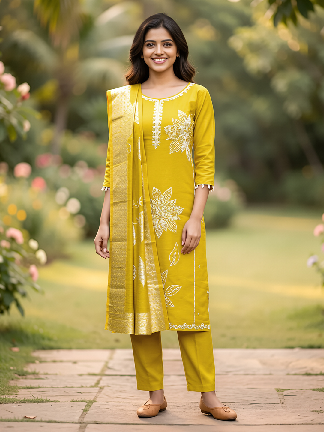 Floral Pearl Beads Embroidery Hand Work Salwar Suit Set