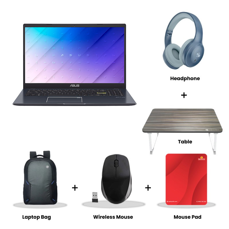 Asus Vivobook Go 15 - Intel Celeron N4500 15.6" (39.62cm) E510KA-EJ9011WS Thin & Light Laptop (8GB/ 512GB SSD/ Full HD Display/ Intel HD Graphics/ Windows 11 Home/ Office Home 2024/ 1 Year Warranty/ Star Black/ 1.57 kg)  Zebronics Paradise Neo R Headset + Wireless Mouse + Mouse Pad + Laptop Table + Laptop Bag