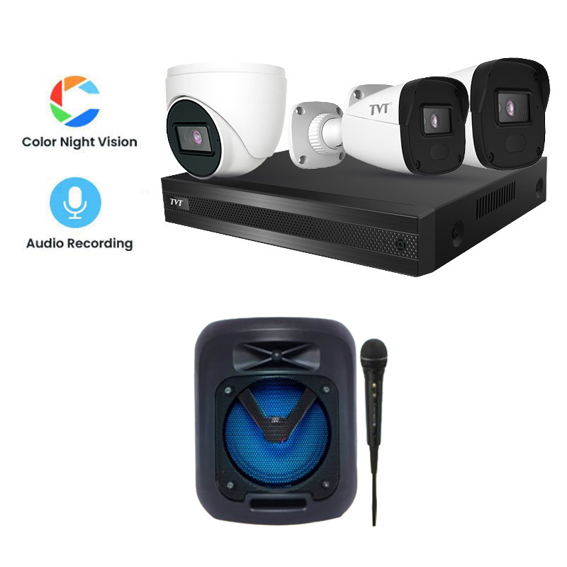 TVT 3 CCTV Cameras Combo (1 Indoor & 2 Outdoor CCTV Cameras) (Colour View With Mic) 👨🏻‍🔧 With CCTV Installation + DVR + HDD + Accessories + Power Supply + 60m Cable + Zebronics Wireless Speaker