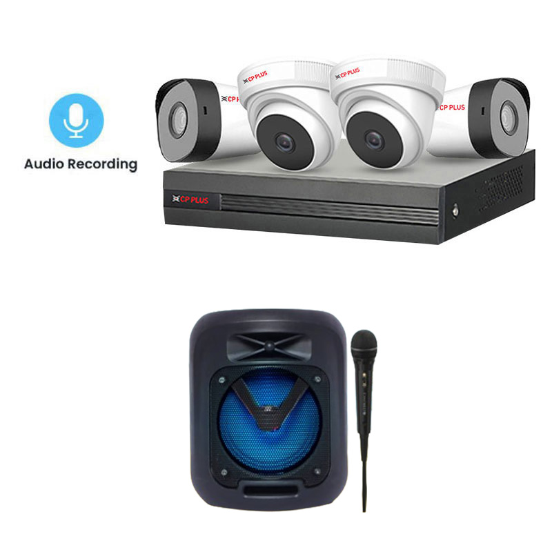 CP PLUS 4 CCTV Cameras Combo (2 Indoor & 2 Outdoor CCTV Cameras with mic) + DVR + HDD + Accessories + Power Supply + 90m Cable +  Zebronics Wireless Speaker