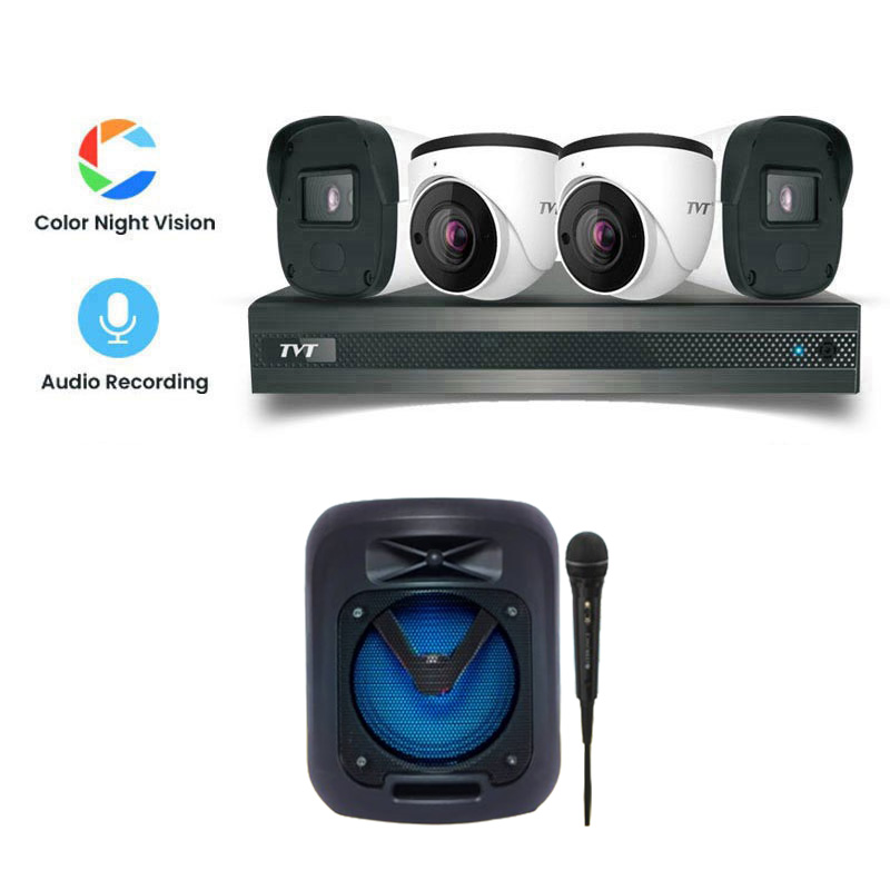 TVT 4 CCTV Cameras Combo (2 Indoor & 2 Outdoor CCTV Cameras) (Colour View With Mic) 👨🏻‍🔧 With CCTV Installation + 4CH DVR + HDD + Accessories + Power Supply + 90m Cable + Zebronics Wireless Speaker