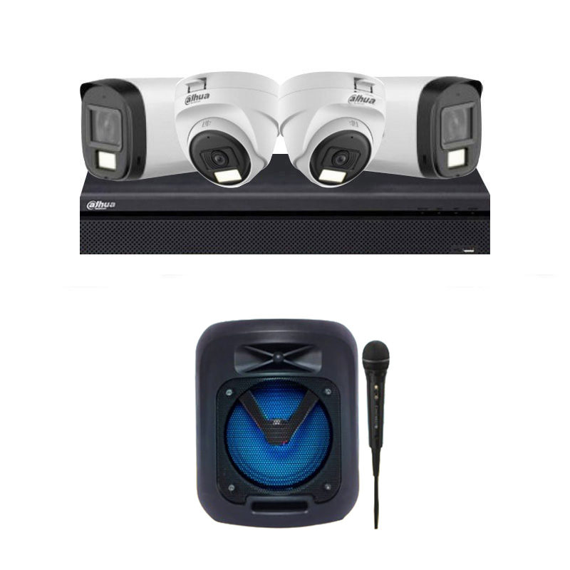 Dahua 4 CCTV Cameras Combo (2 Indoor & 2 Outdoor CCTV Cameras with Mic) 👨🏻‍🔧CCTV Installation+ DVR + HDD + Accessories + Power Supply  + 90m Cable + Zebronics Wireless Speaker