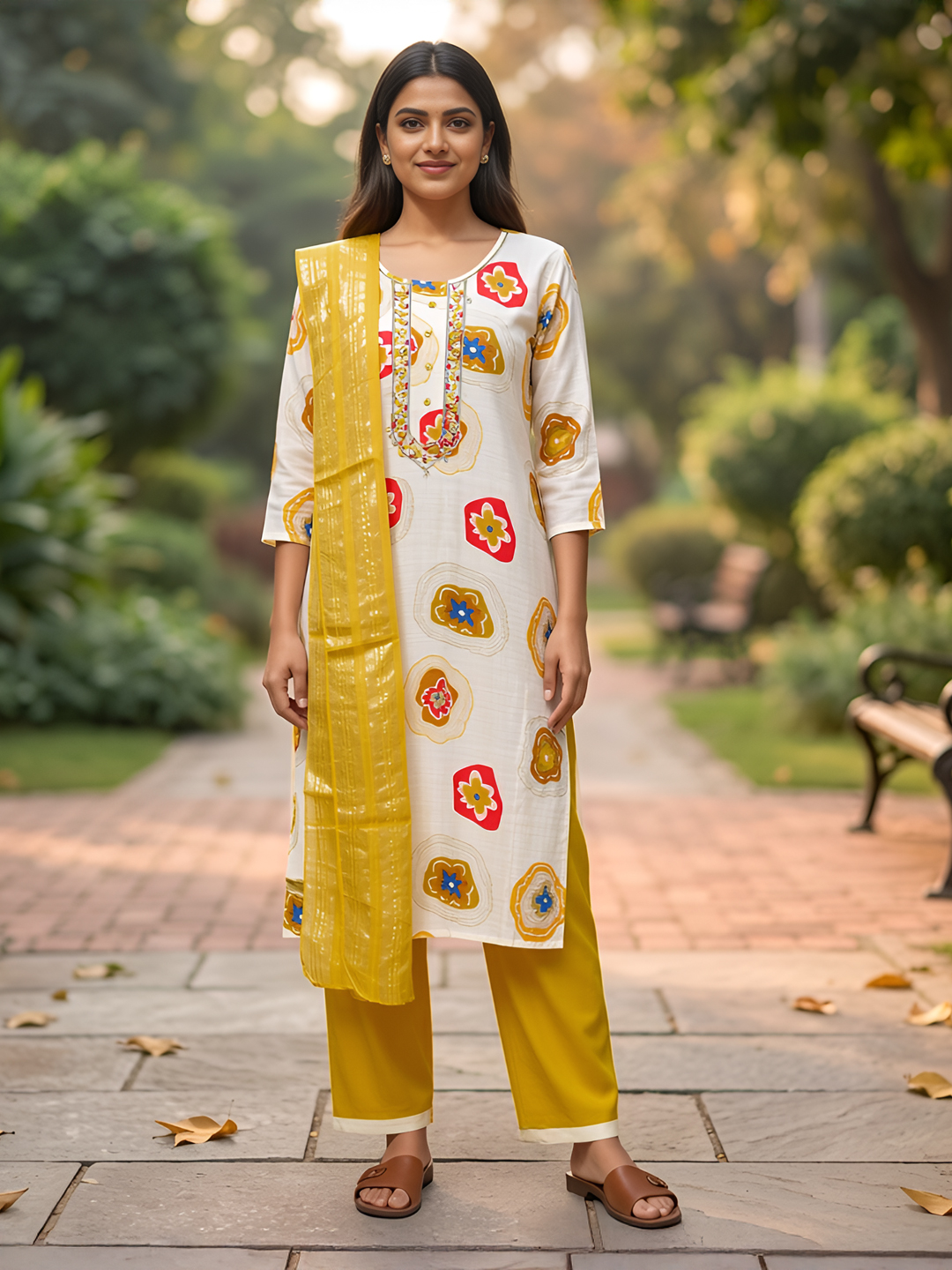 Embellishments Floral Motifs Ethnic Salwar Suit Set