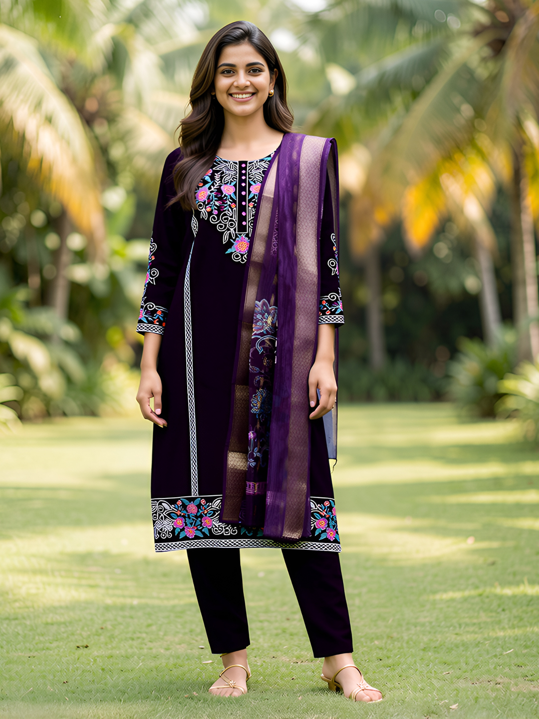 Floral Threadwork Embroidery Salwar Suit Set