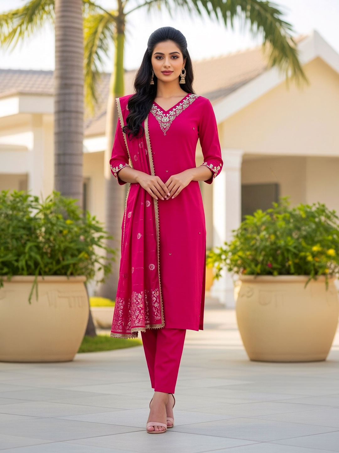 V-Neckline Aari Embroidered Salwar Suit Set