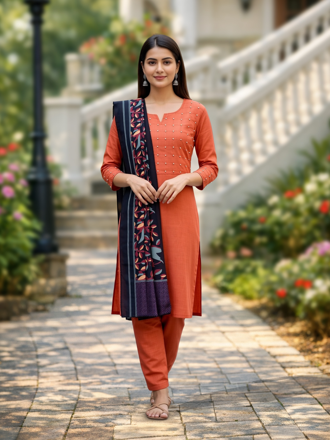 Elegant Kurta with Pant & Contrast Dupatta Set