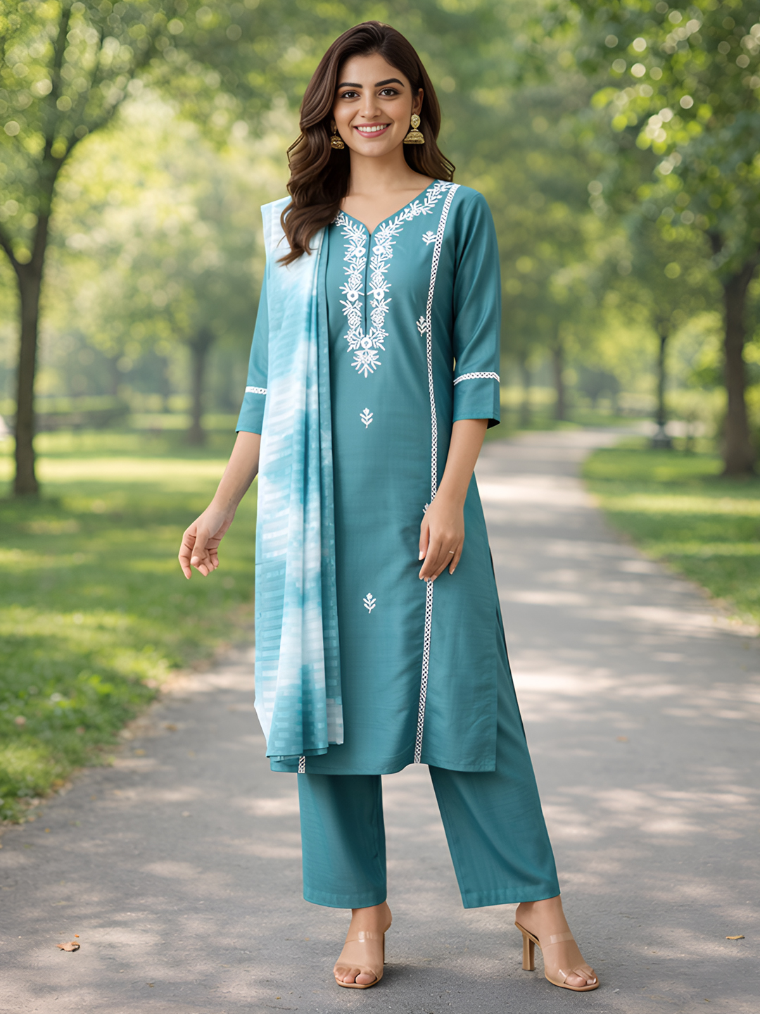 Thread Work Embroidery Motifs Salwar Suit Set