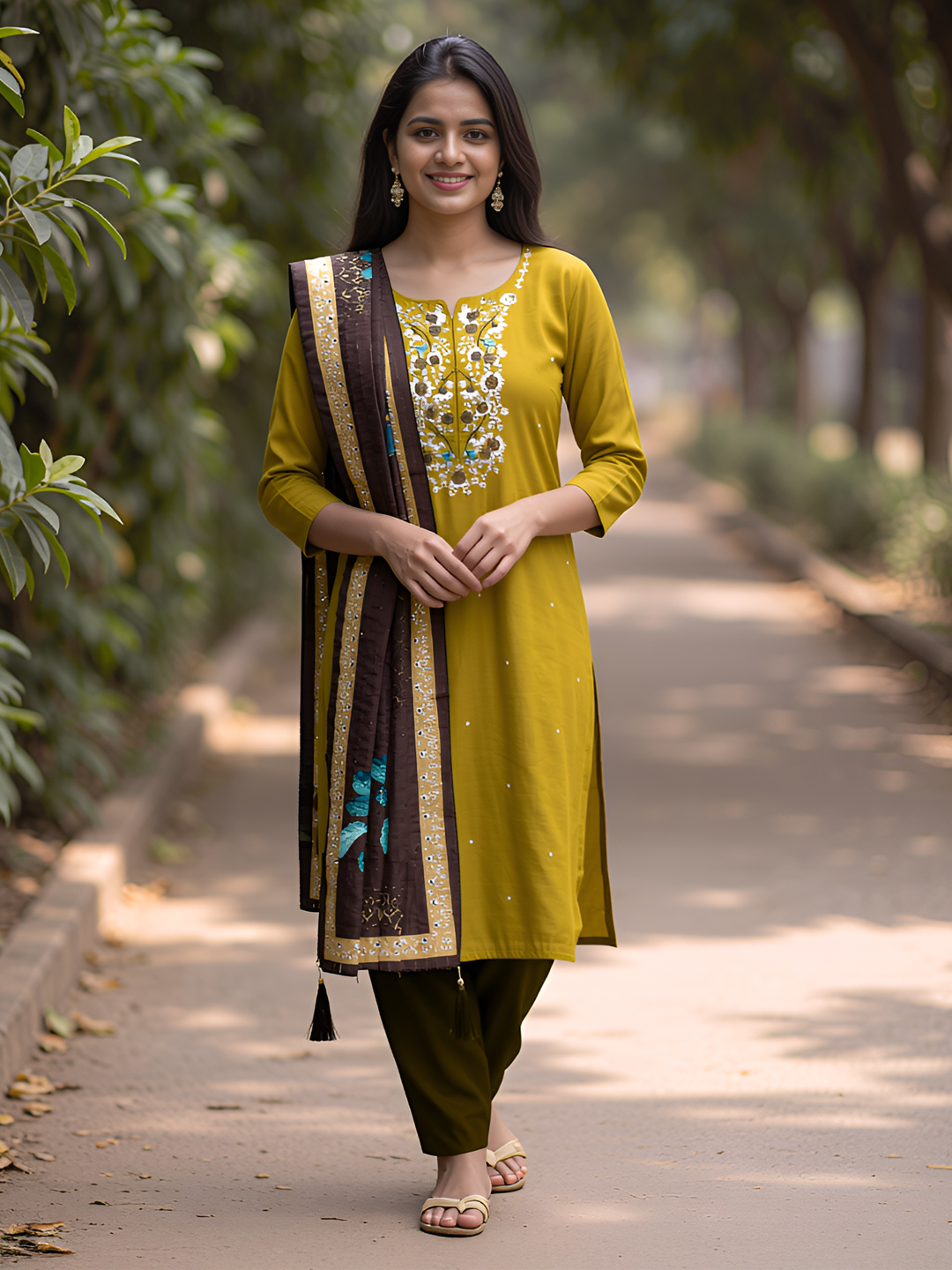 Ethnic Tradition Embroidery Kurta with Pant & Dupatta Set