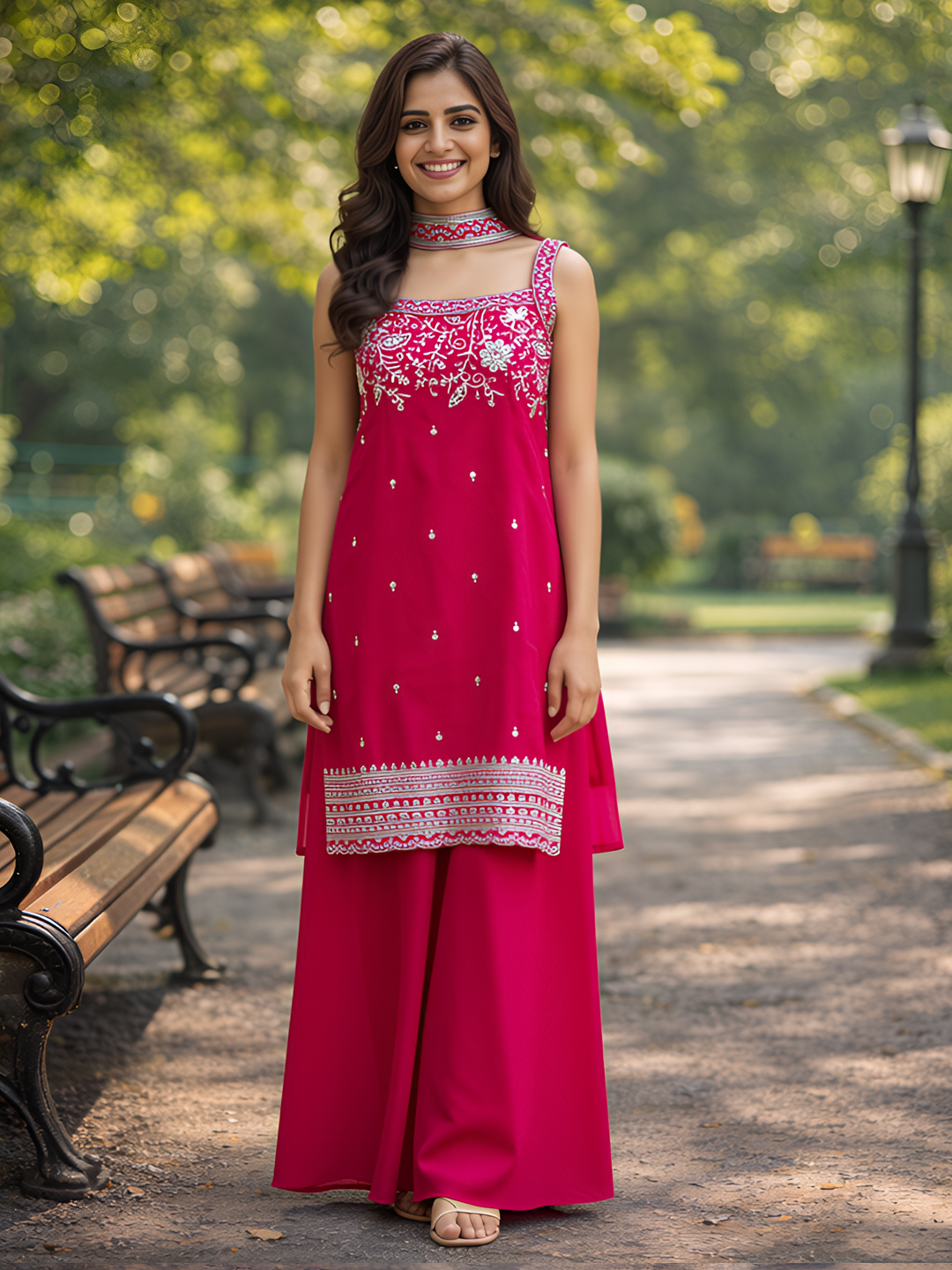 Floral Embroidery Ethnic  Sharara Suit Set