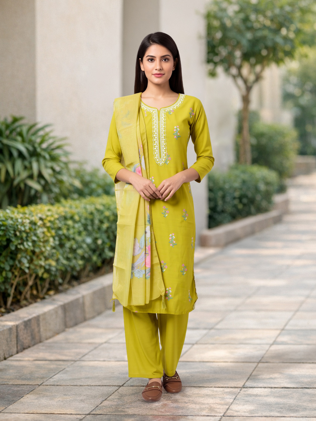 Floral Embroidery Ethnic Threadwork  Salwar Suit Set