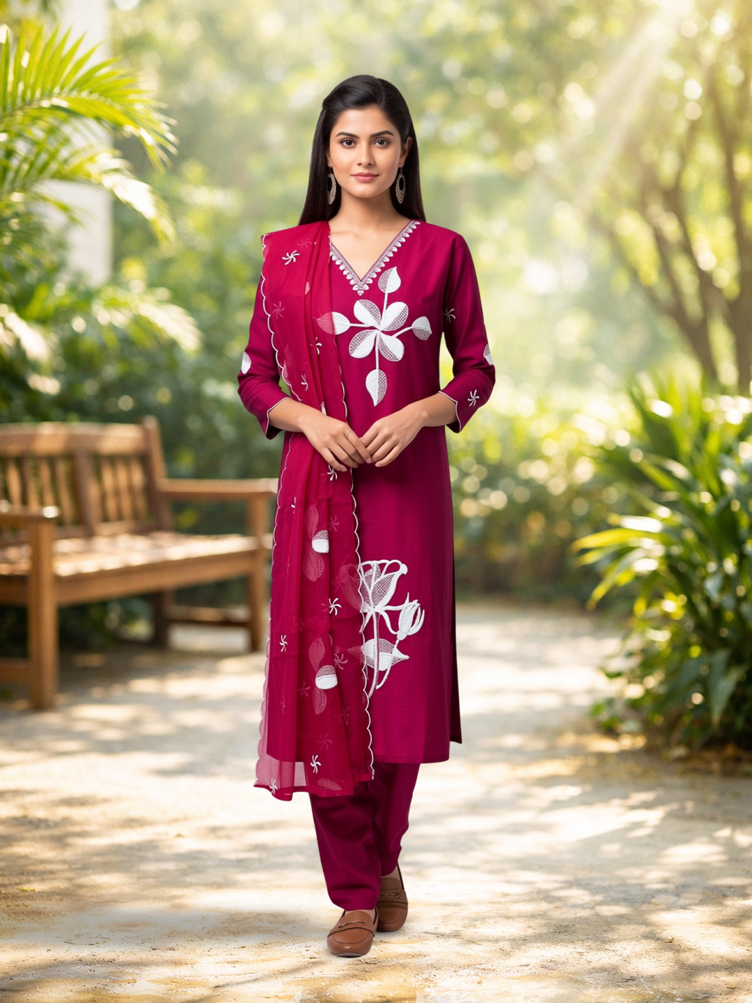 Ethnic V-Neckline Embroidered Salwar Suit Set