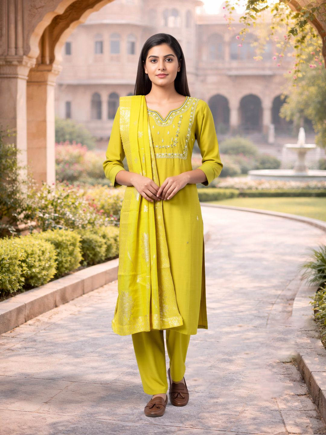 Elegant Aari Work Sequinned  Salwar Suit Set