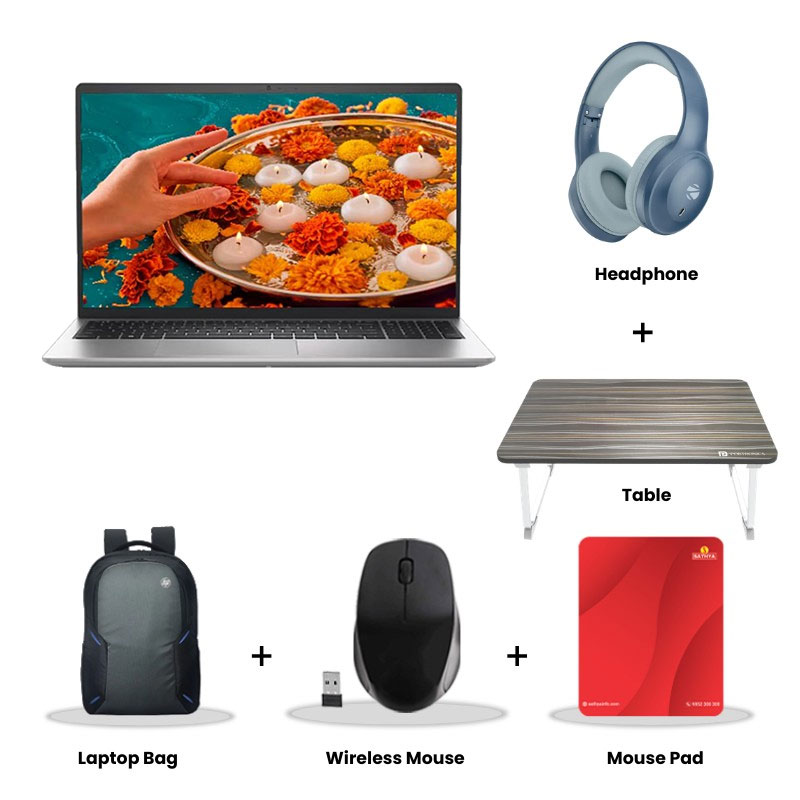  Dell 15 - 13th Gen Intel Core i5-1334U 15.6" (39.62cm) Thin & Light Laptop (8GB/ 512GB SSD/  Full HD Display/ Intel UHD Graphics/ Anti-Glare/ Windows 11 Home/ Office Home 2024/ 1 Year Warranty/ Platinum Silver/ 1.65 kg)  Zebronics Paradise Neo R Headset + Wireless Mouse + Mouse Pad + Laptop Table + Laptop Bag