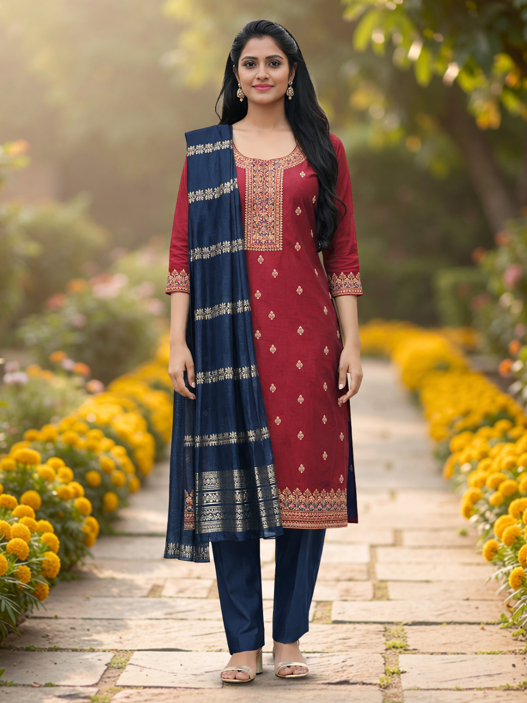 Ethnic Thread Embroidery Traditional Salwar Suit Set