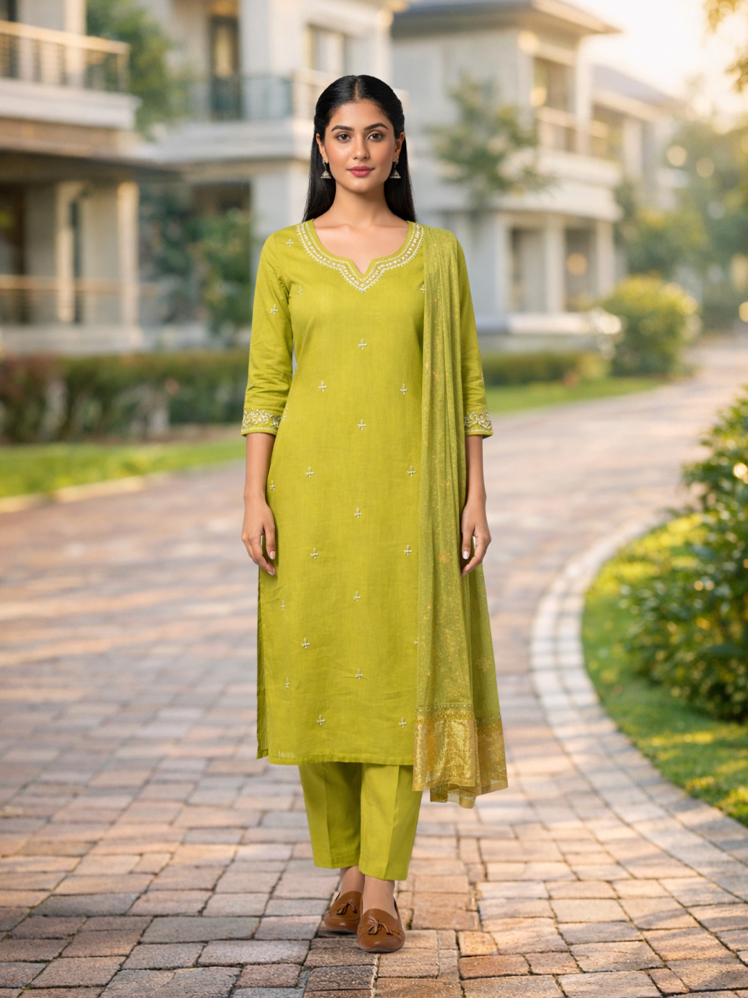 Ethnic  Embellishments Embroidered Neckline Salwar Suit Set