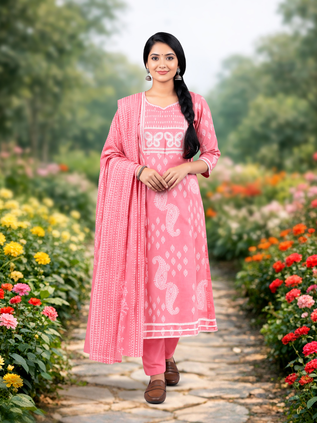 Sequinned Threadwork  Printed Salwar Suit Set