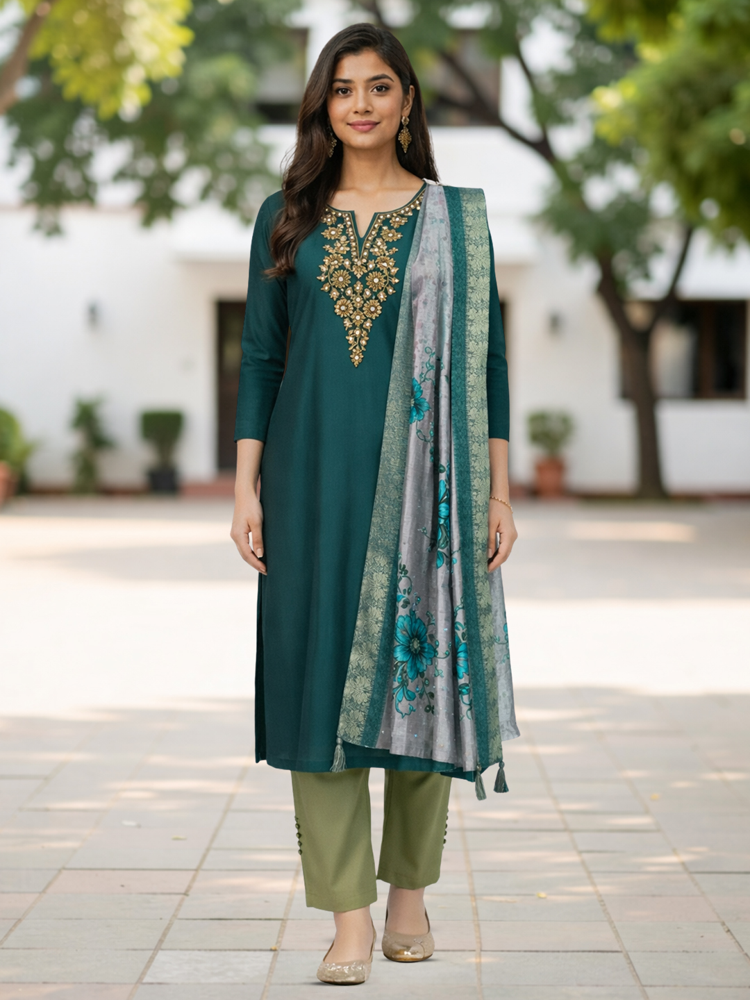 Embellishments Beads Work Neckline Salwar Suit Set