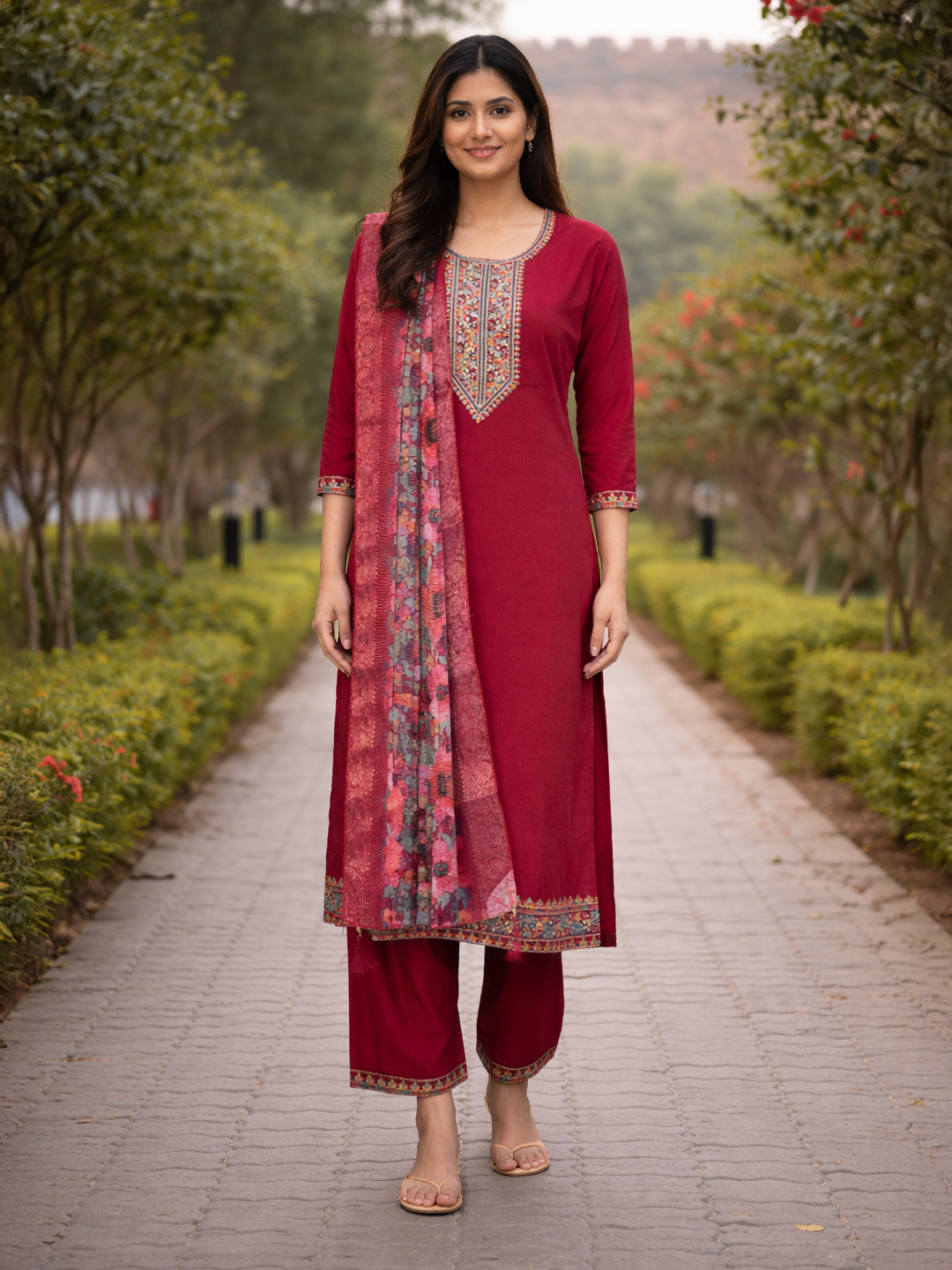 Multicolor Thread Work Embroidery Salwar Suit Set