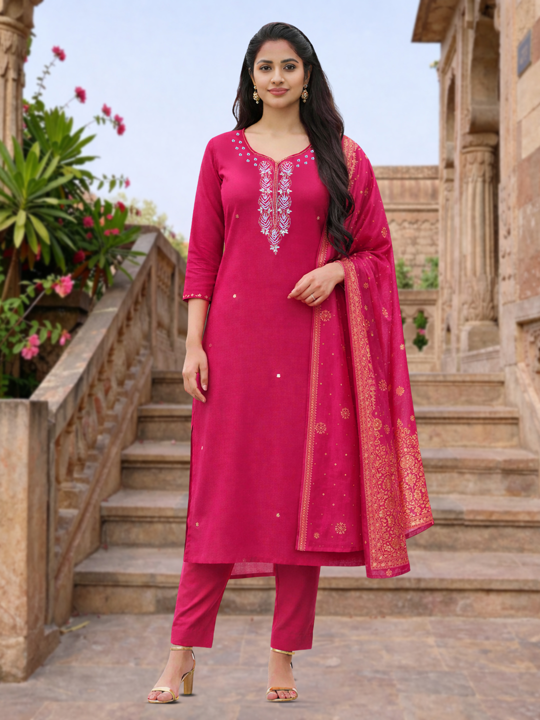 Elegant Neck Embroidery Ethnic Salwar Suit Set