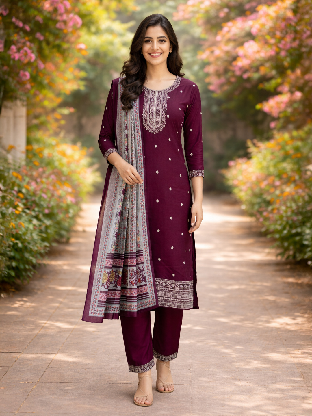 Ethnic Embroidery Motifs Sequinned  Salwar Suit Set