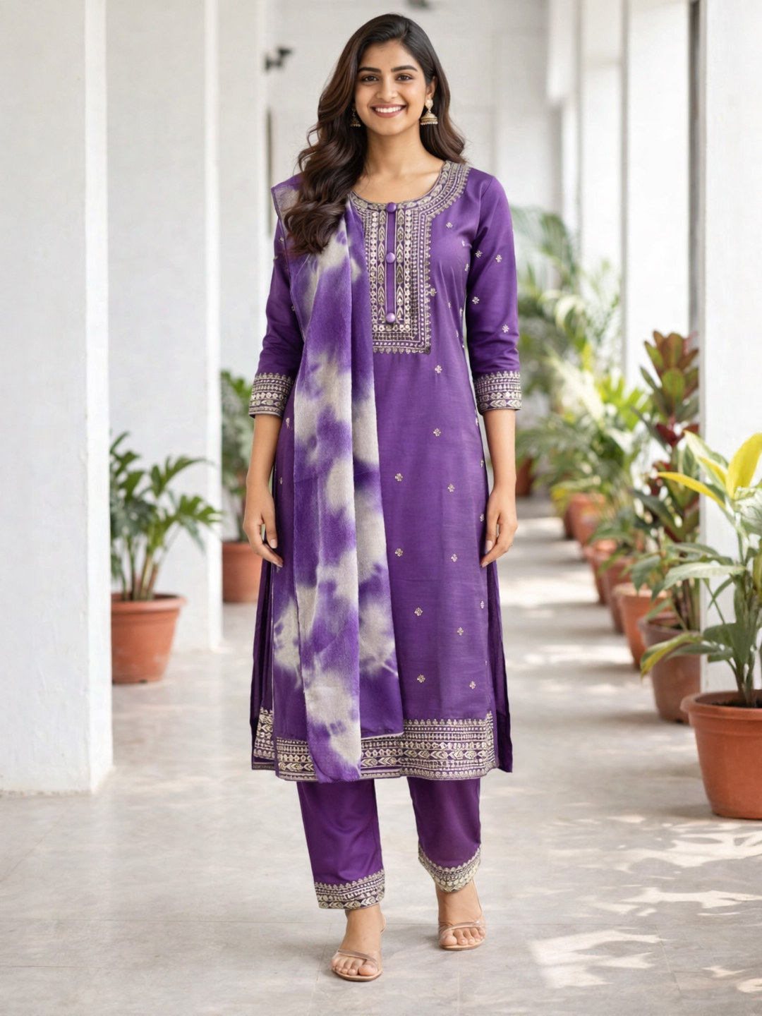 Ethnic Embroidery Sequinned  Motifs  Salwar Suit Set