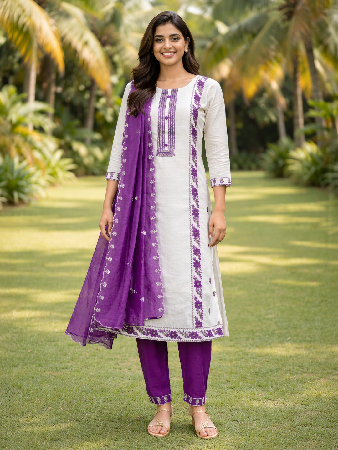 Floral Linear Embroidery Ethnic Salwar Suit Set