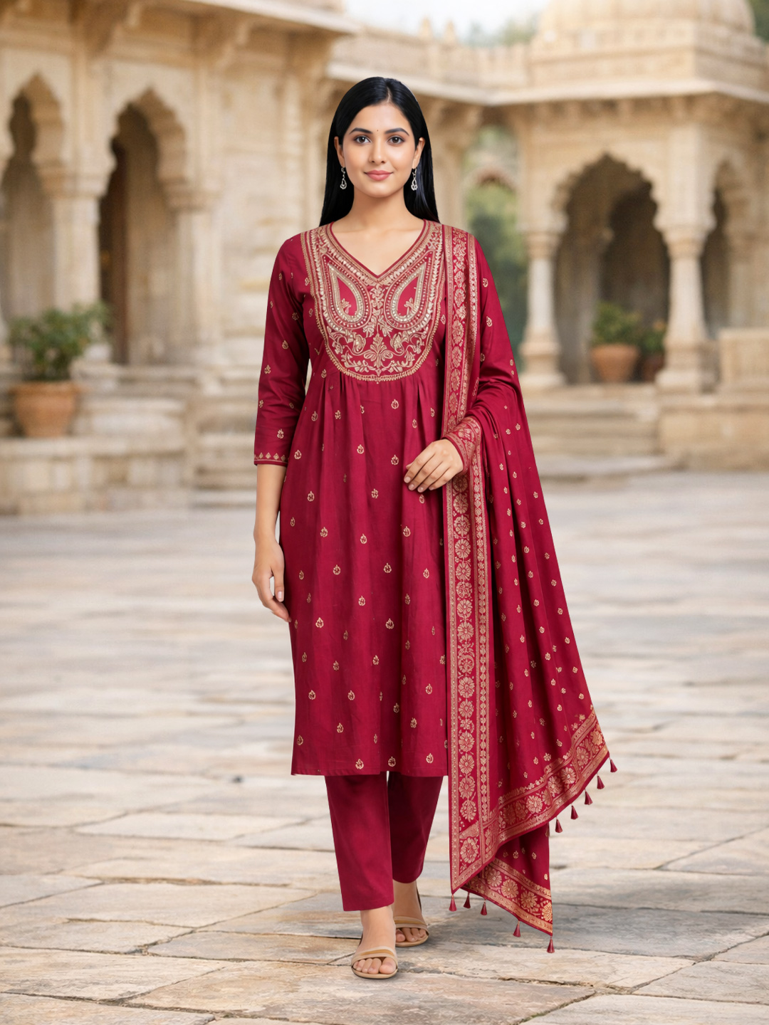 Embroidered Yoke  Thread Work Ethnic Salwar Suit Set