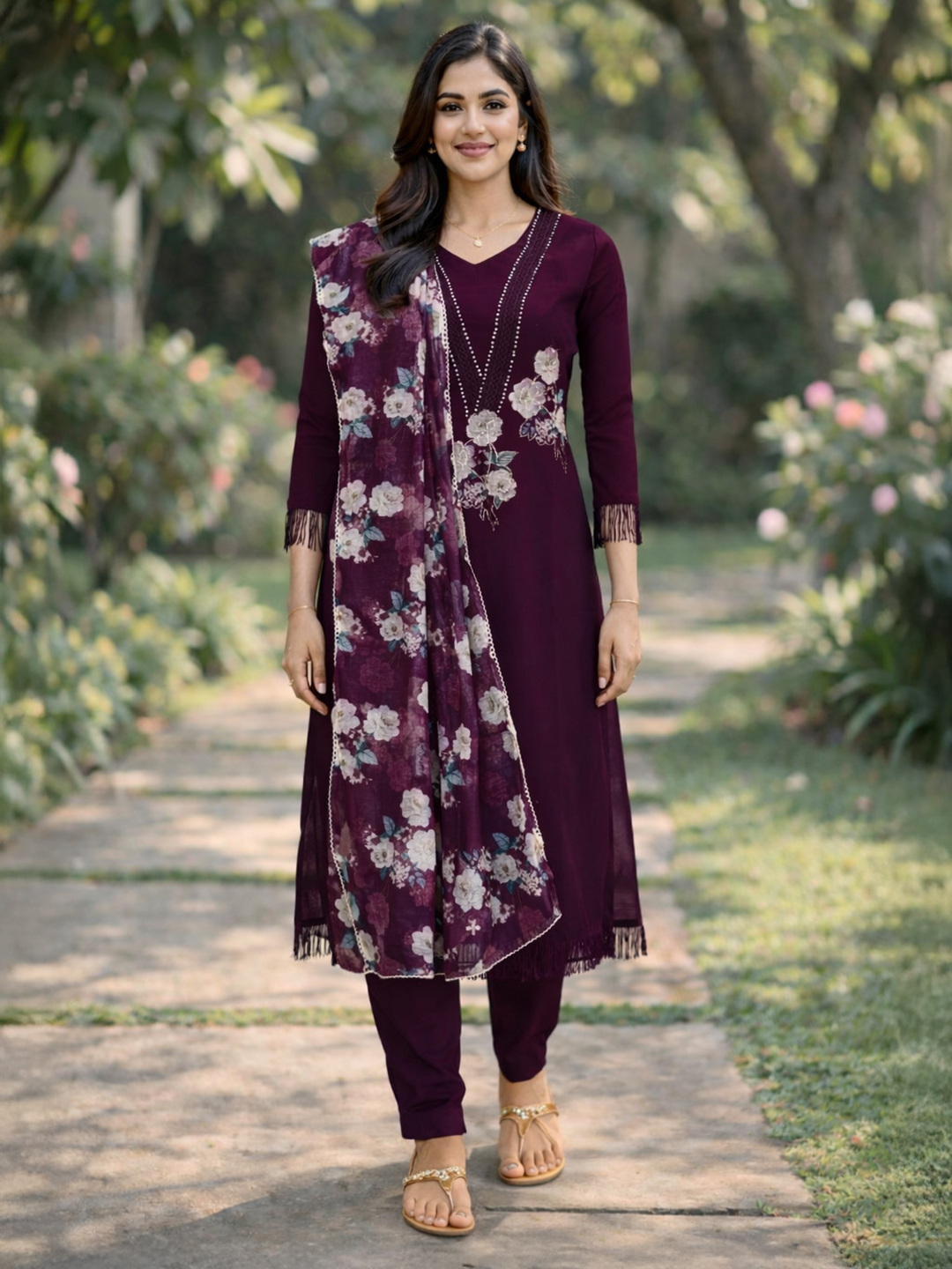 Embellishments Floral Embroidery Stone Work Salwar Suit Set