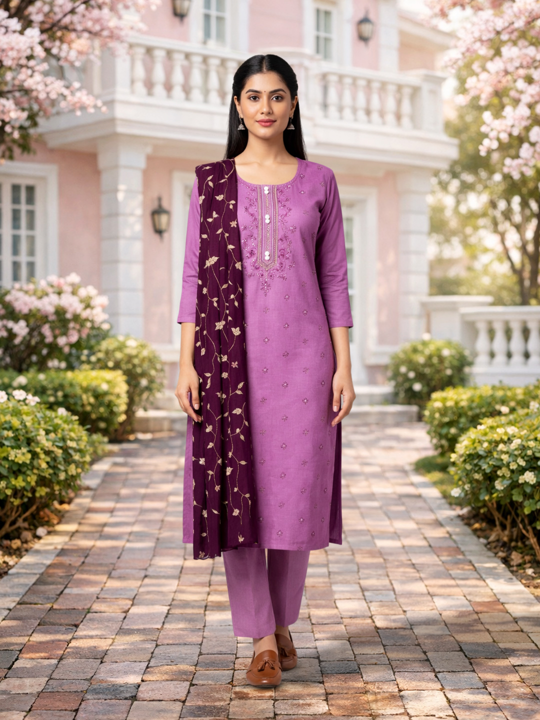 Threadwork Floral Sequinned Ethnic Salwar Suit Set