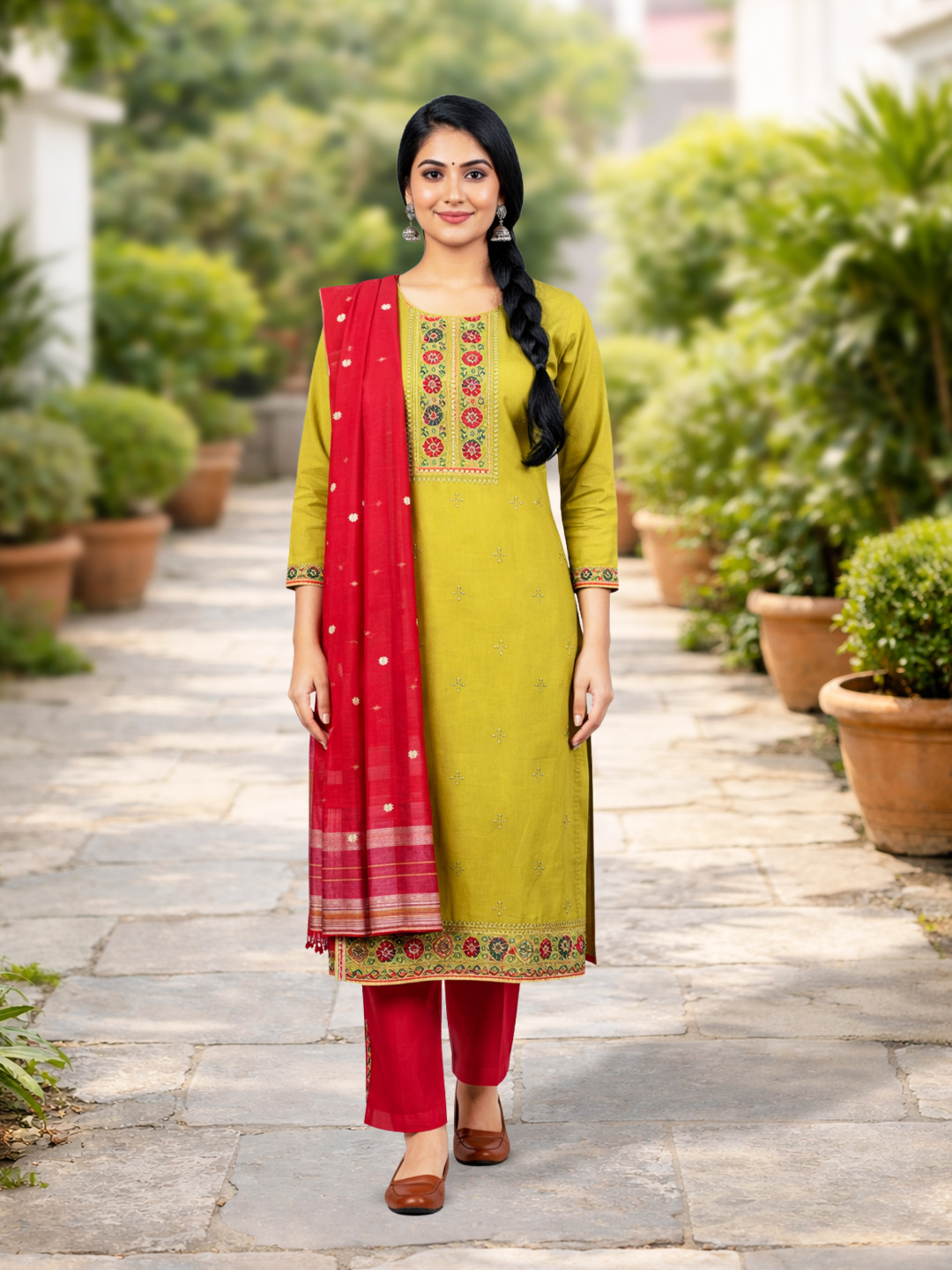 Elegant Sequinned  Embroidery  Straight-Cut Salwar Suit Set