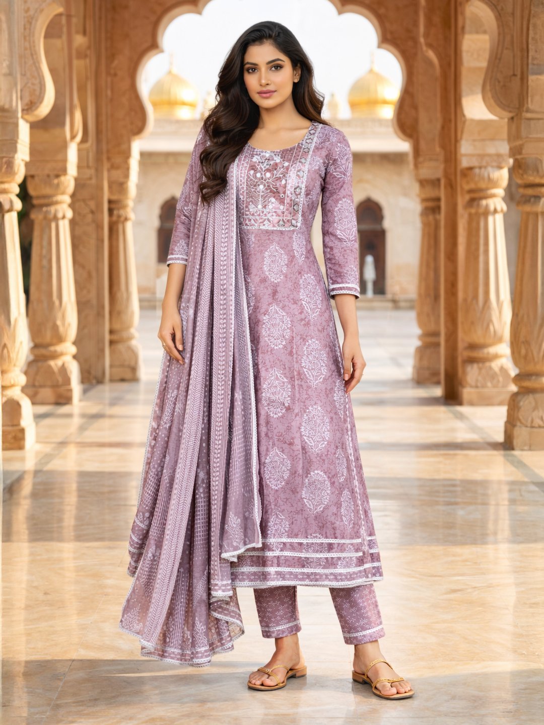 Embroidered Yoke Threadwork Anarkali Suit Set