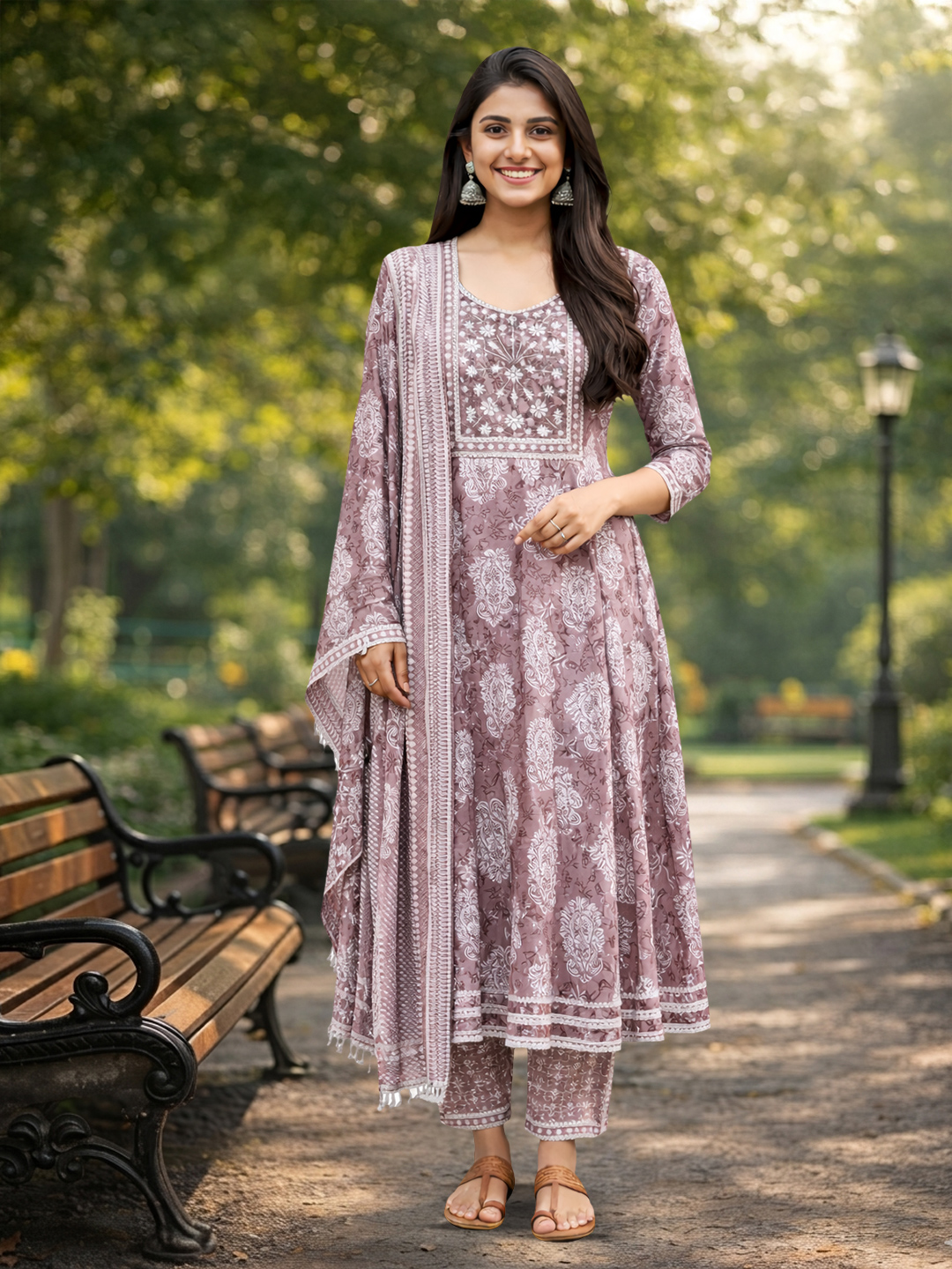 Embroidered Yoke Threadwork Anarkali Suit Set