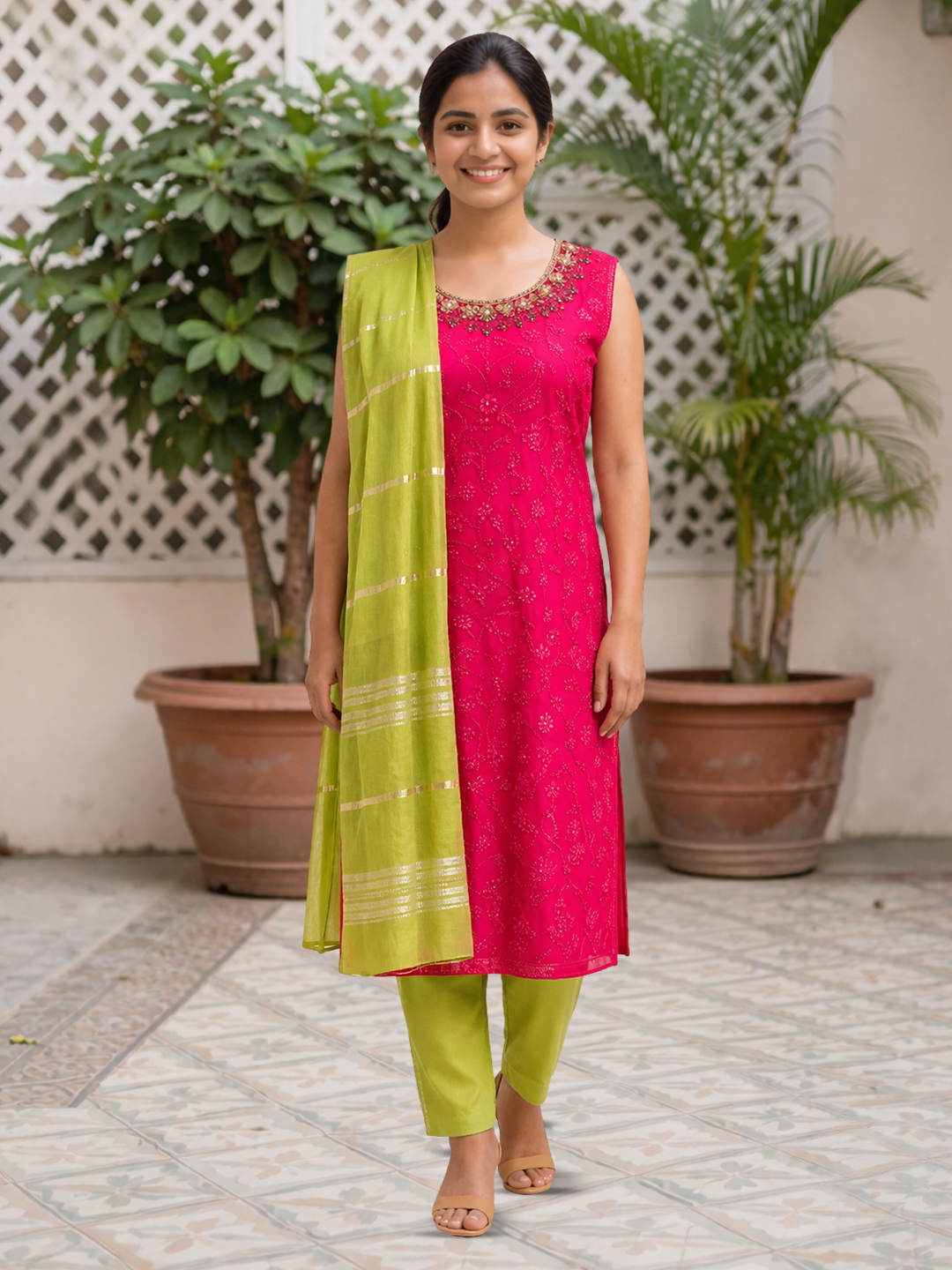 Floral Embroidery Sequins Mirror Work  Salwar Suit Set