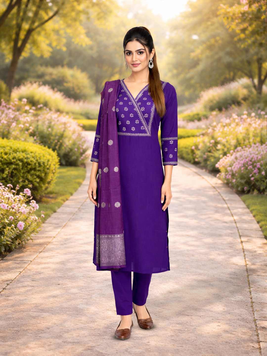 Embroidered Straight Cut V-Neck Salwar Suit Set