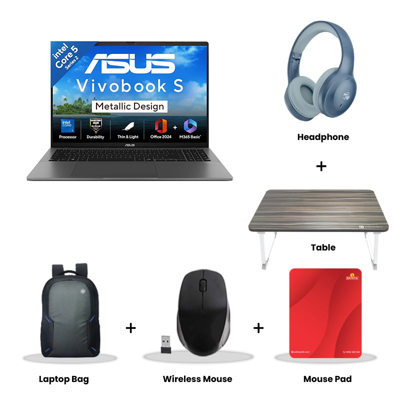 Asus Vivobook S16 - Intel Core 5 210H 16" (40.64 cm)  S16 S3607VA-RP113WS Thin and Light Laptop  (16GB DDR5 / 512GB SSD/ Full HD Plus Display/ Intel UHD Graphics/ Windows 11 Home/Office Home 2024 + M365 Basic (1 Year Validity)/ 1Year Warranty/ Matte Gray/ 1.70 kg)