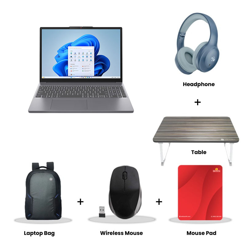 Lenovo IdeaPad Slim 3 - Intel Core i7-13620H 15.3" (38.86 cm)  83K1016NIN Thin & Light Laptop (16GB/ 512GB SSD/ WUXGA Display/ Integrated Intel UHD Graphics/ Windows 11 Home / Microsoft 365 Basic + Office Home 2024/ 1Year Warranty/ Luna Grey/ 1.59kg) Zebronics Paradise Neo R Headset + Wireless Mouse + Mouse Pad + Laptop Table