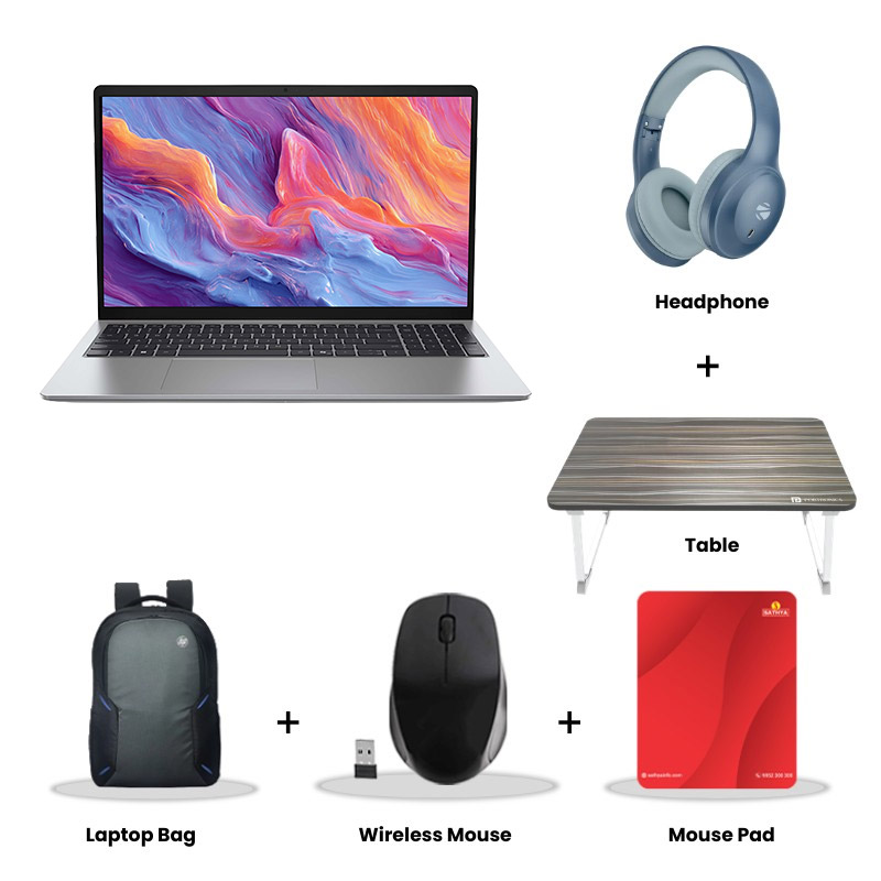 Dell 15 - Intel Core Ultra 5-225H 15.6" (39.62cm) Thin & Light Laptop (16GB/ 512GB SSD/ Full HD Display/ Intel Graphics/ Backlit Keyboard/ Windows 11 Home/ Office Home 2024 + M365 Basic/ 1Year Warranty/ Platinum Silver/ 1.66 kg) Zebronics Paradise Neo R Headset + Wireless Mouse + Mouse Pad + Laptop Table