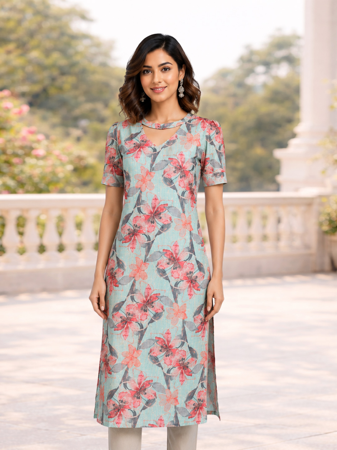 Floral Motifs keyhole Neckline Kurta
