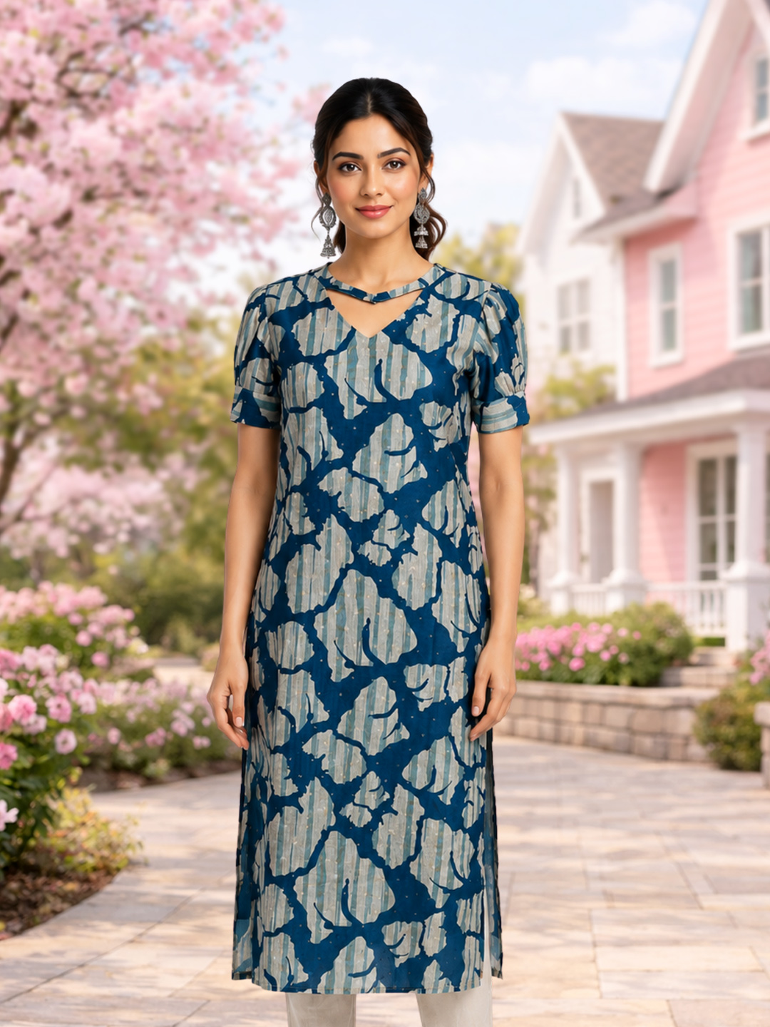 Keyhole Neck Abstract Pattern Kurta
