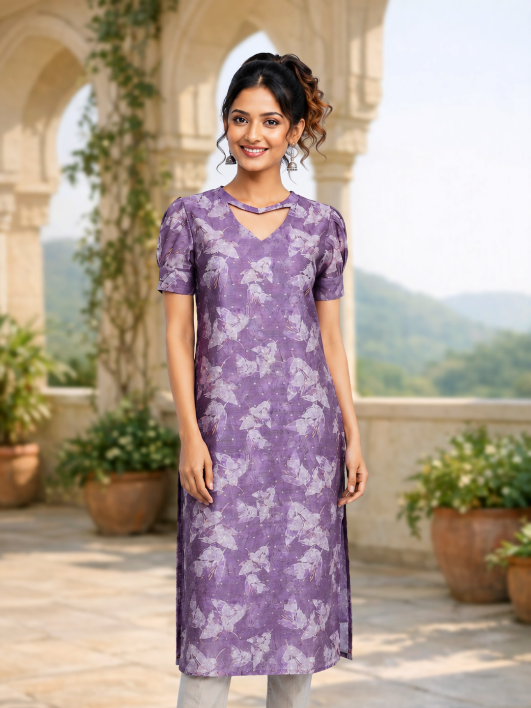 Floral Printed keyhole Neckline Kurta